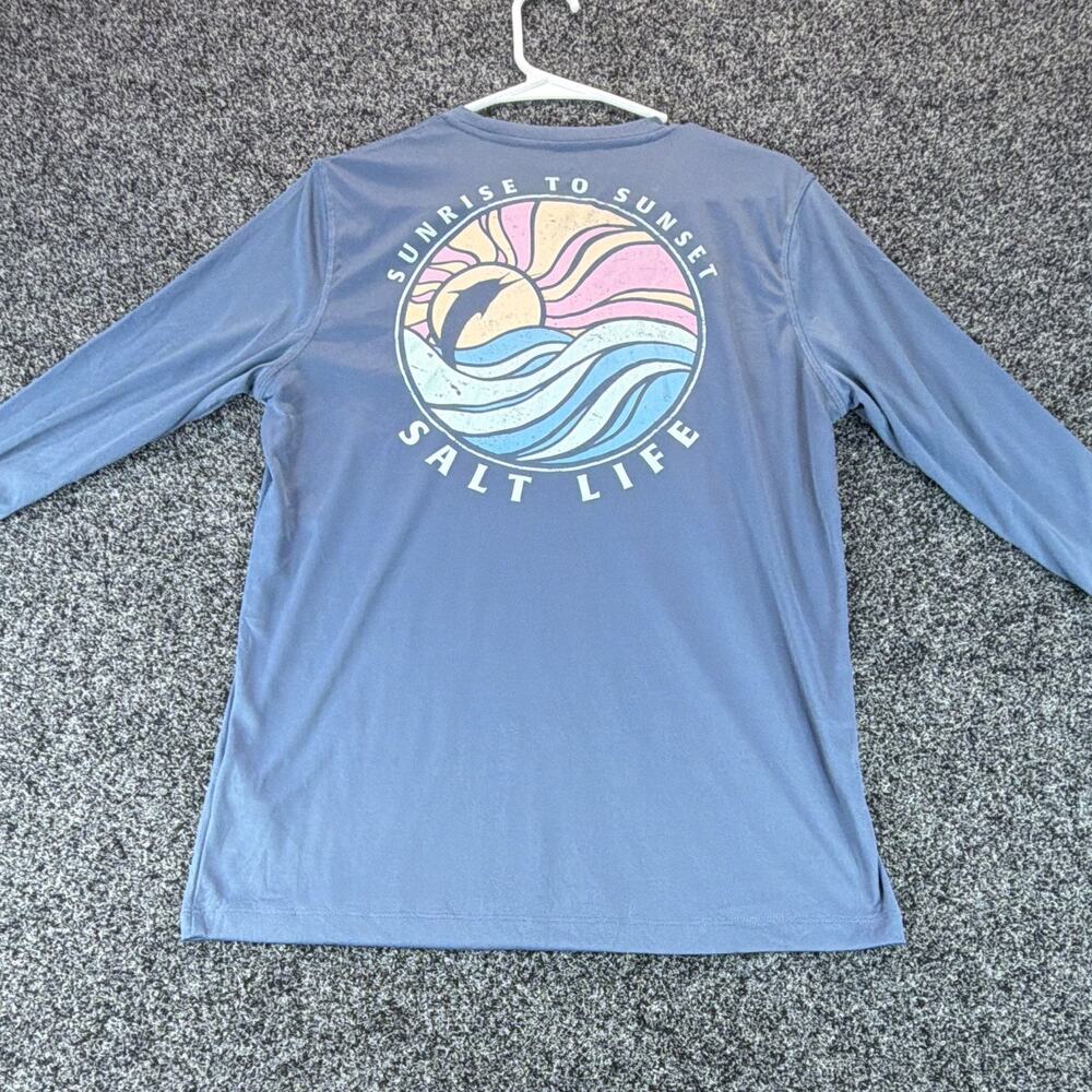 Salt Life SLX Mens L/G Blue Long Sleeve Graphic Fishing Tee 100% Polyester - Picture 6 of 6